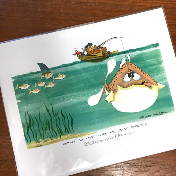 ROBERT MARBLE  Signed Art Print 1991 Fishing Bear  Vtg - Picture 3 of 6